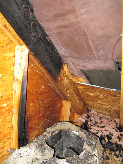 Attic damage from chimney fire