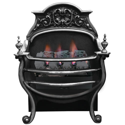 Oval shaped black coal burning vent basket with three vents