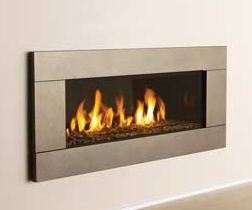 Rectangular fireplace insert with frame on white wall