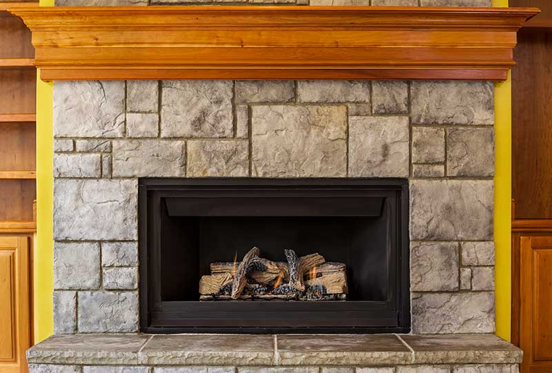 Natural Gas Insert Fireplace with Stone and Wood