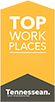 Top Workplaces 2018 Award arrows in yellow and black pointing upwards with Tennessean in black.